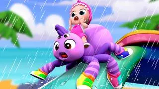 Thumbnail: Baby Rides a GIANT Itsy Bitsy Spider! 🕷️🌊 Kids Song at the Beach | Bubbleee Sing, Dance and Learn!