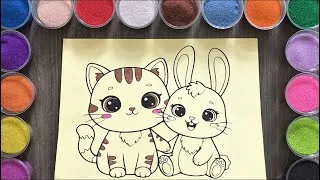Thumbnail: Cute Cat & Bunny sandpainting/learn colors/art/satisfying/relaxing/asrm/how to drawing/bumblebee tv