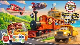 Thumbnail: Wheels on the Train & More Vehicle Songs | 15 Mins Non-Stop Mix | Bumble Berry