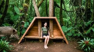 Thumbnail: Young Girl Building an Amazing Bushcraft Tree Shelter Deep in the Forest And Safe Wild Pigs