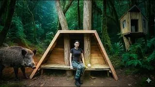 Thumbnail: Young Girl Building a Hidden Forest Shelter & Treehouse | Wild Survival With Safe From Wolf At Night