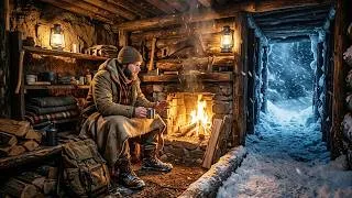 Thumbnail: 🔥 Inside a Warm Underground Cabin During Extreme Winter – Solo Bushcraft Survival