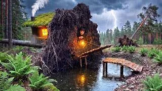 Thumbnail: I Built 2 Hidden Survival Shelters: Log Cabin on a Fallen Tree & Underground Dugout