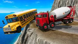 Thumbnail: School Bus vs Cement Truck on Deadly Cliff 😱 | Who Will Survive? | BeamNG.drive#355