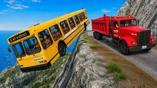 Thumbnail: Truck Pushes Full Bus Off a Deadly Cliff! 😱 | BeamNG.drive#354