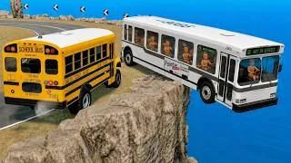Thumbnail: School Bus Pushes Passenger Bus off Cliff 😱 Dangerous Crash! | BeamNG.drive#350