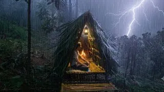 Thumbnail: Cozy Heavy Rain Survival: Building a Bamboo Shelter & Fireplace in Stormy Jungle