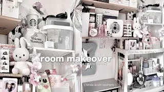 Thumbnail: makeover ⋆˚꩜｡⋆𐙚 ̊  aesthetic desk and shelves, a lot of organisation, organise kpop albums, shopping