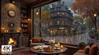 Thumbnail: Elegant Fireplace Coffeehouse Ambience 🍂 Relaxing Jazz Piano, Rain Sounds & Cozy Autumn Mood