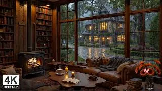 Thumbnail: Quiet Coffee Shop Rainy Street ☕ Smooth Piano & Gentle Rain, Fireplace Sounds for Stress Relief