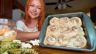 Thumbnail: ASMR Baking Banana Bread Cinnamon Rolls 🌙 (Close Whisper, Candle Crackling)