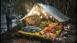 Thumbnail: CAMPING IN HEAVY RAIN AND THUNDERSTORM // Struggling to build a fishing shelter, shrimp, fish