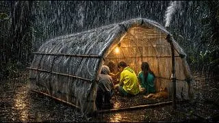 Thumbnail: CAMPING DURING HEAVY RAIN & THUNDERSTORM  Struggling to build a shelter with a cat