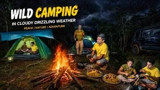 Thumbnail: Cloudy Drizzling Rain Weather Camping 🌧️ | Forest Campfire & Chicken Noodles | Peaceful Wild Camp