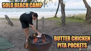 Thumbnail: Solo Beach Camp Cooking | Butter Chicken Pita Pockets & Island Views