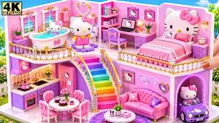 Thumbnail: 💜🌈 Build Dream Pink Hello Kitty House with Rainbow Stairs and Car Garage ❤️ | DIY Miniature House