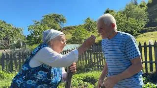 Thumbnail: 85-Year-Old Grandpa Still Mows Hay by Hand 🏔️ Grandma Cooks a Huge Village Feast