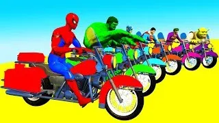 Thumbnail: Kid Color LEARN FUN Spiderman Cartoon on Motor Bikes Police Cars Chasing And Avengers for Children