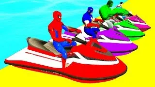 Thumbnail: Colors JETSKI And BIKES Superheroes w Spiderman Cartoon 3D Animation