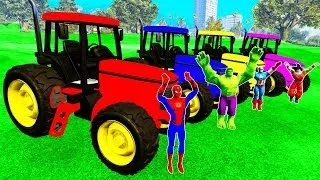Thumbnail: Colors Cars w Tractors Spiderman Cartoon w Superheros Mission On FARM