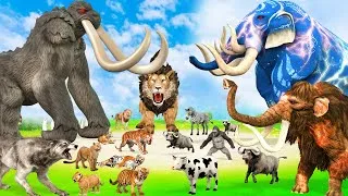 Thumbnail: 5 Giant Mammoth Elephant Cow Vs Giant Behemoth Vs 5 Giant Lion Tiger Wolf Cub Saved By Wolly Mammoth