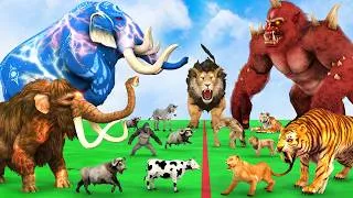 Thumbnail: Hide and Seek Game With Cow Elephant Lion Tiger Vs Giant Indian Gorilla Cow Saved By Woolly Mammoth
