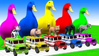 Thumbnail: 5 Giant Duck Cartoon,Cow,Elephant,Tiger,Dinosaur,Paint Wild Animals Crossing Fountain Animation