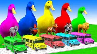 Thumbnail: 5 Giant Duck Cartoon,Cow,Elephant,Tiger,Dinosaur,Paint Wild Animals Crossing Fountain Animation #590