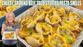 Thumbnail: CHEESY GROUND BEEF TACO STUFFED PASTA SHELLS