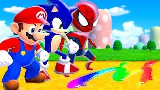 Thumbnail: Bowser's Fury: Mario vs Sonic vs Spiderman - Full Game Walkthrough (3-Player Splitscreen Race)