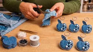 Thumbnail: 🍎 I Turned OLD JEANS Into Cute Apple Keychains! 👖♻️ 2 Easy DIY Denim Craft