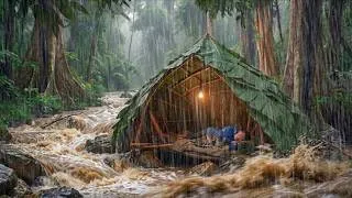 Thumbnail: CAMPING IN THE MIDDLE OF VERY POWERFUL HEAVY RAIN ‼️STRUGGLING TO BUILD A SHELTER