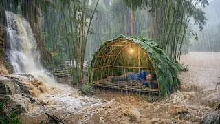 Thumbnail: CAMPING IN DURING HEAVY RAIN‼️STRUGGLING TO BUILD A BAMBOO SHELTER