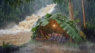 Thumbnail: CAMPING IN DURING HEAVY RAIN‼️STRUGGLING TO BUILD A WARM BAMBOO SHELTER IN THE MIDDLE OF A STORM