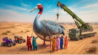 Thumbnail: 100 Foot Giant Sarus Crane and Chicken Party! 🦆🔥🍗 | Celebration In village #village #giantduck