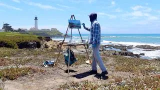 Thumbnail: OIL PAINTING lighthouse COASTAL CALIFORNIA plein air