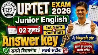 Thumbnail: 🔥 UPTET 2026 Junior English Answer Key | 02 जुलाई 1st & 2nd Shift |  By Vagesh Sir