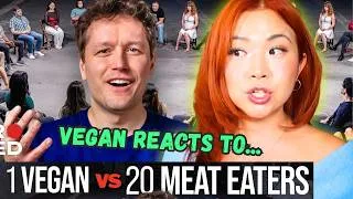 Thumbnail: 1 VEGAN vs. 20 MEAT EATERS JUBILEE DEBATE REACTION | Vegan Talks