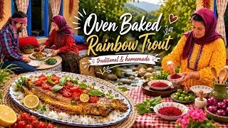 Thumbnail: Traditional Oven Baked Rainbow Trout | Crispy Trout with Local Rice & Pickled Red Onion🐟🍚🧅