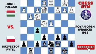 Thumbnail: Judit Polgar vs Krzysztof Pytel. Royan Open (France) 1988.