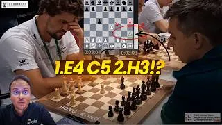 Thumbnail: 1.e4 c5 2.h3!? Magnus can play just about anything | Carlsen vs Andreikin