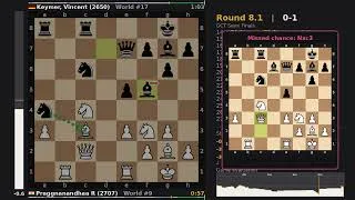 Thumbnail: Praggnanandhaa R (2707) BLUNDERS the late game vs Keymer, Vincent (2650)! — GCT Semi Finals R8.1