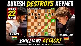 Thumbnail: GUKESH DESTROYS KEYMER IN 22 MOVES! | Brilliant Attack | Norway Chess 2026