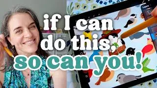 Thumbnail: HOW I LEARNED TO DRAW WITH NO ART BACKGROUND 🐈‍⬛ 🐈 I wasn't an artist. Now I design my own patterns!