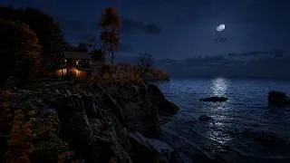 Thumbnail: Outside a Sea Cliff Cottage | Moonlit Ocean Waves & Fall Wind Through Trees | Sleep Sounds