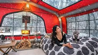 Thumbnail: ❄️CAMPING IN THE SNOW INSIDE A GIANT CAPSULE INFLATABLE TENT