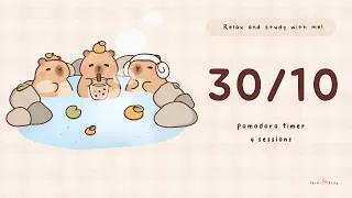 Thumbnail: ♨️ 30/10 Pomodoro Focus timer | Relax and rewind | Capy Onsen + Slow music | ADHD Focus 🎧📚