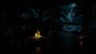 Thumbnail: NO ADS 😴 Fall Asleep FAST 🌧️ Ocean Rain Sounds, Warm Fire & Thunderstorm at Night for Deep Sleep💤