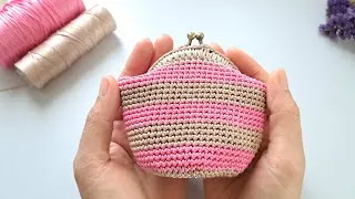 Thumbnail: So cute!💘 Crochet click clack coins purse.💓 Step by step crochet tutorial. Crochet gift ideas 🎁💕