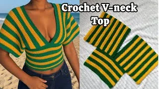 Thumbnail: crochet V-neck Top tutorial | | Step by Step tutorial for Beginners || Striped Crochet Top